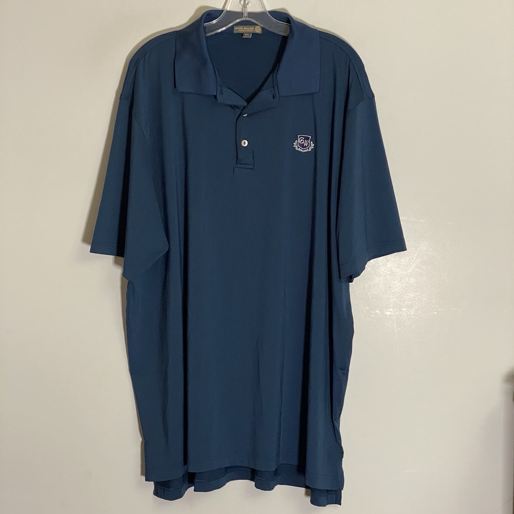 Peter Millar Summer Comfort Polo Shirt Mens XXL Blue CW Embroidered Golf Athlete